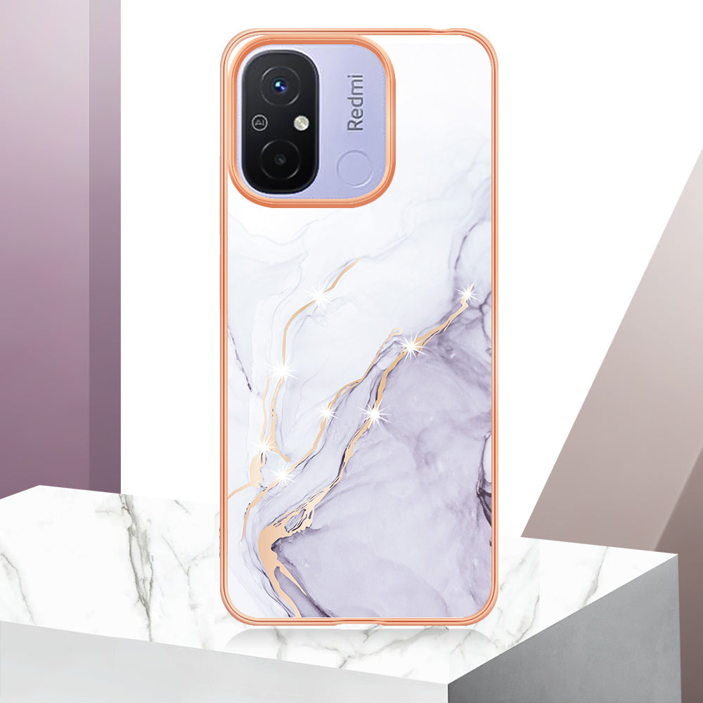 YB IMD Series-2 IMD TPU Case for Xiaomi Redmi 11A 4G / 12C 4G Electroplating Anti-scratch Marble Pattern Cover