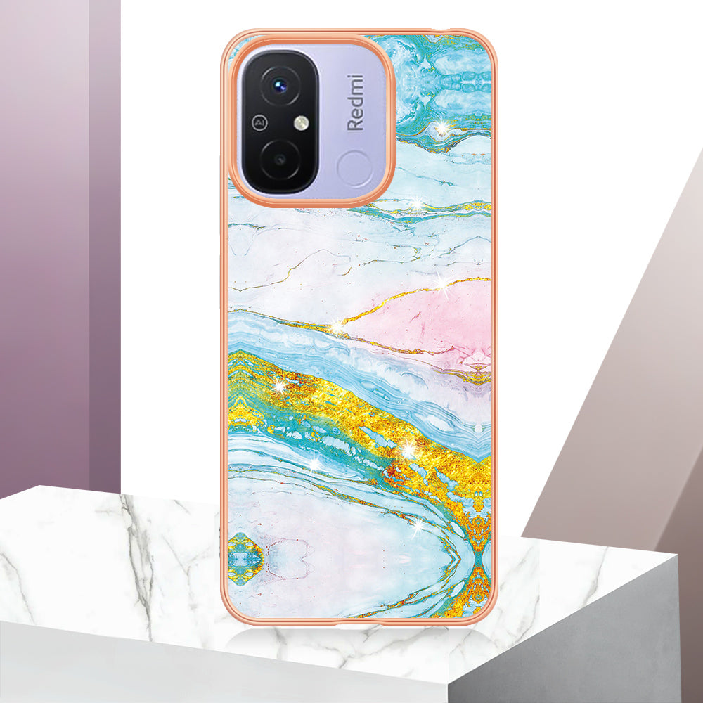 YB IMD Series-2 IMD TPU Case for Xiaomi Redmi 11A 4G / 12C 4G Electroplating Anti-scratch Marble Pattern Cover