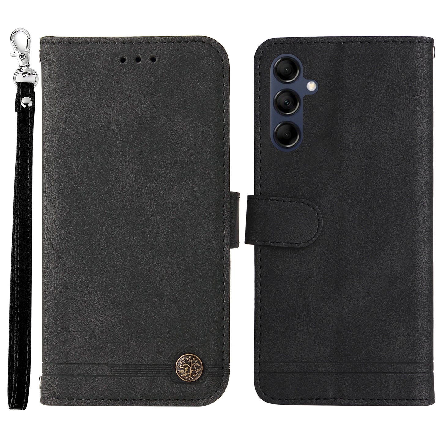 PU Leather Case for Samsung Galaxy M14 5G Skin-touch Imprinted Lines Wallet Stand Phone Cover