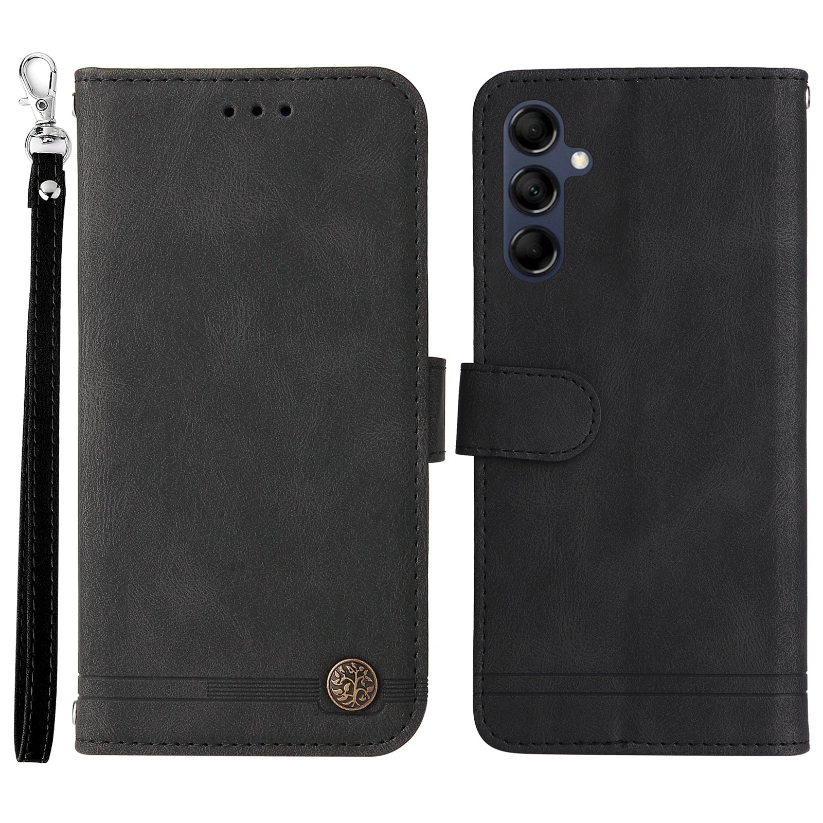 PU Leather Case for Samsung Galaxy M14 5G Skin-touch Imprinted Lines Wallet Stand Phone Cover