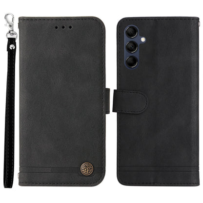 PU Leather Case for Samsung Galaxy M14 5G Skin-touch Imprinted Lines Wallet Stand Phone Cover