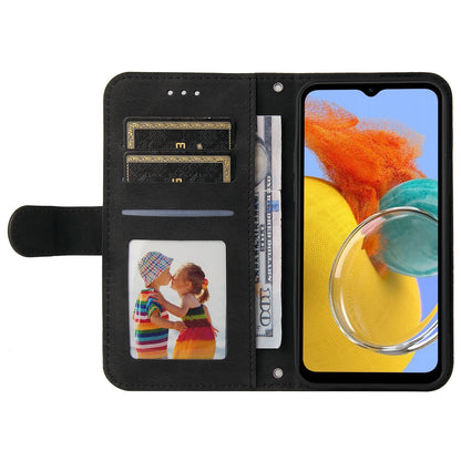 PU Leather Case for Samsung Galaxy M14 5G Skin-touch Imprinted Lines Wallet Stand Phone Cover