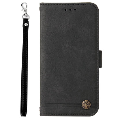PU Leather Case for Samsung Galaxy M14 5G Skin-touch Imprinted Lines Wallet Stand Phone Cover