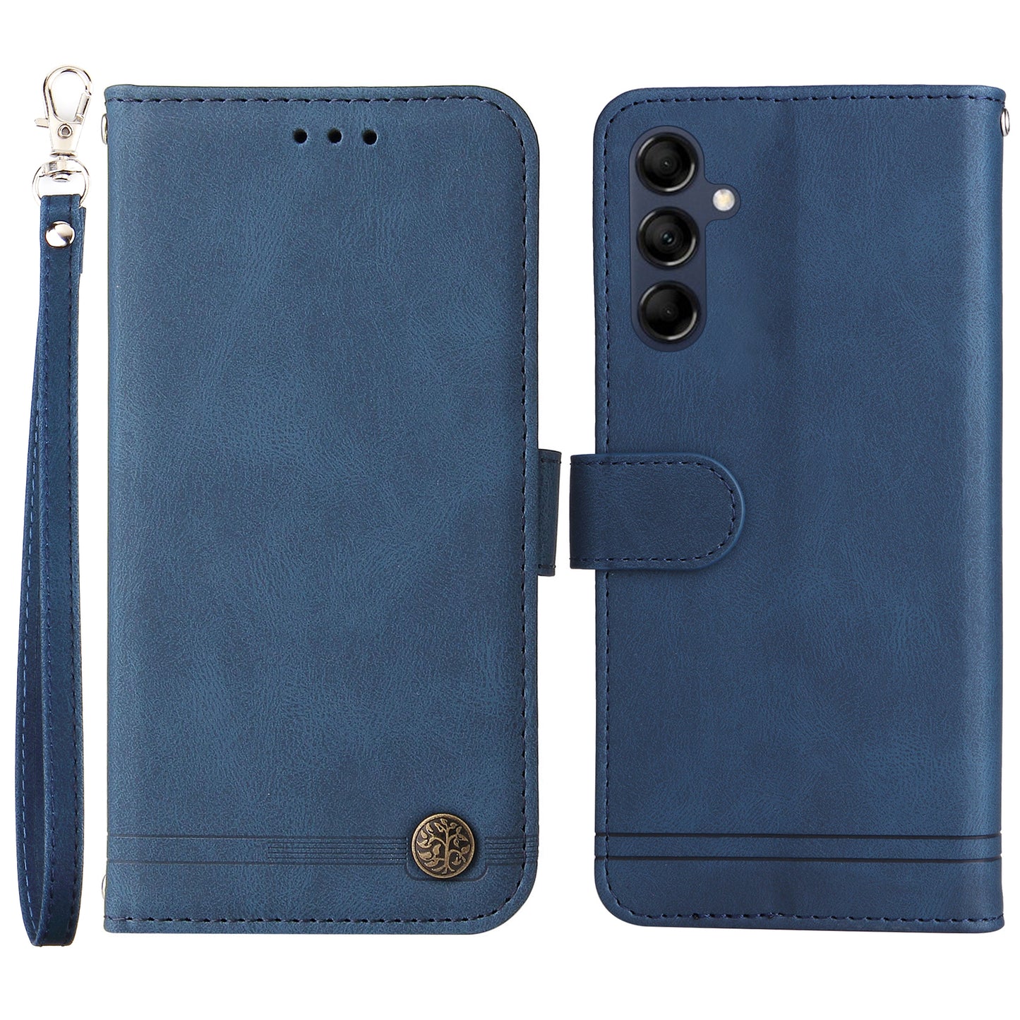 PU Leather Case for Samsung Galaxy M14 5G Skin-touch Imprinted Lines Wallet Stand Phone Cover