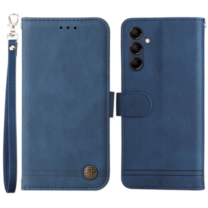 PU Leather Case for Samsung Galaxy M14 5G Skin-touch Imprinted Lines Wallet Stand Phone Cover