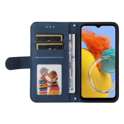 PU Leather Case for Samsung Galaxy M14 5G Skin-touch Imprinted Lines Wallet Stand Phone Cover