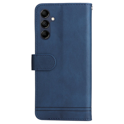 PU Leather Case for Samsung Galaxy M14 5G Skin-touch Imprinted Lines Wallet Stand Phone Cover