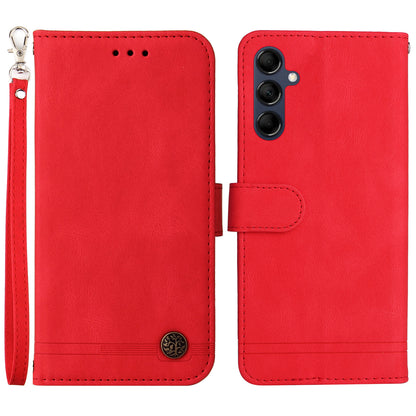PU Leather Case for Samsung Galaxy M14 5G Skin-touch Imprinted Lines Wallet Stand Phone Cover