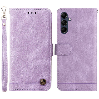 PU Leather Case for Samsung Galaxy M14 5G Skin-touch Imprinted Lines Wallet Stand Phone Cover