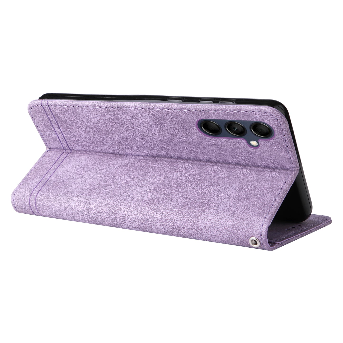 PU Leather Case for Samsung Galaxy M14 5G Skin-touch Imprinted Lines Wallet Stand Phone Cover