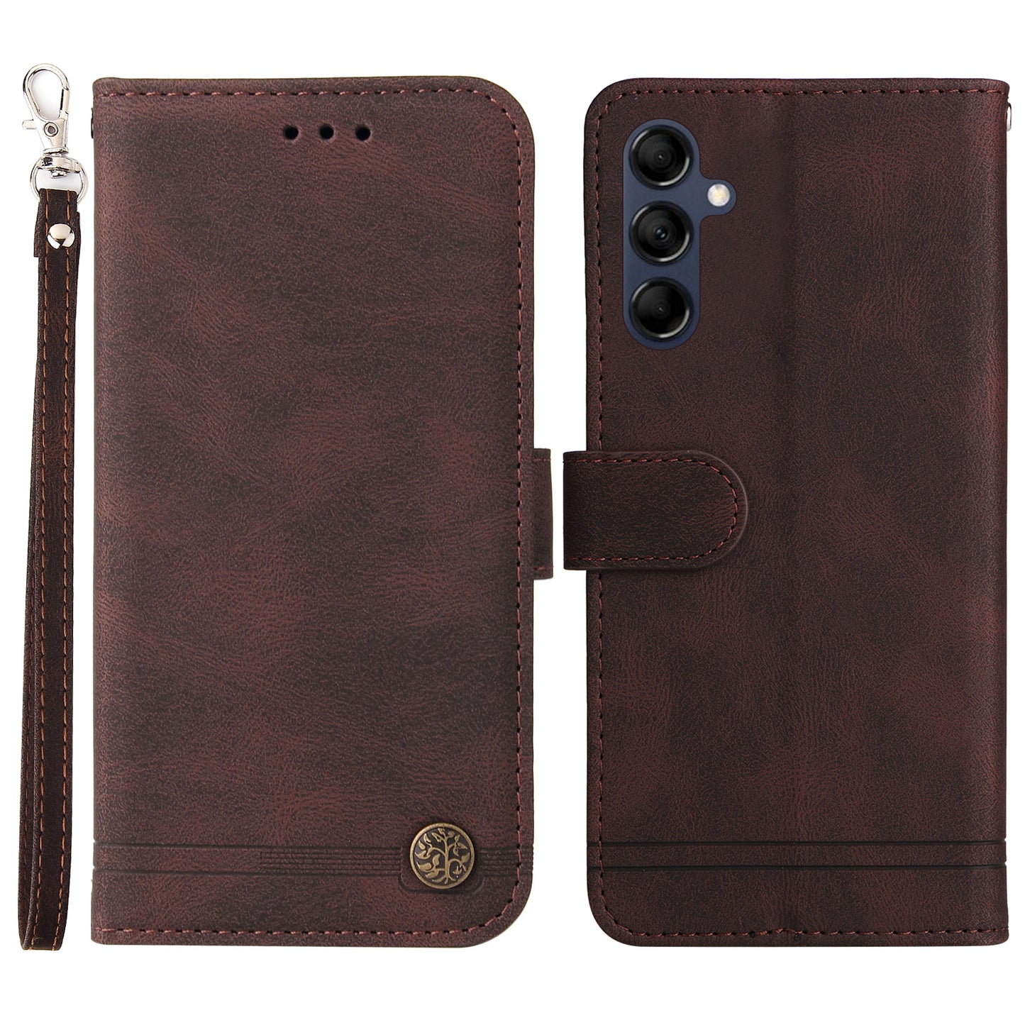 PU Leather Case for Samsung Galaxy M14 5G Skin-touch Imprinted Lines Wallet Stand Phone Cover