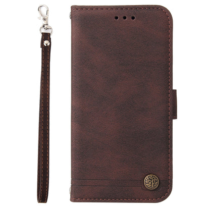 PU Leather Case for Samsung Galaxy M14 5G Skin-touch Imprinted Lines Wallet Stand Phone Cover