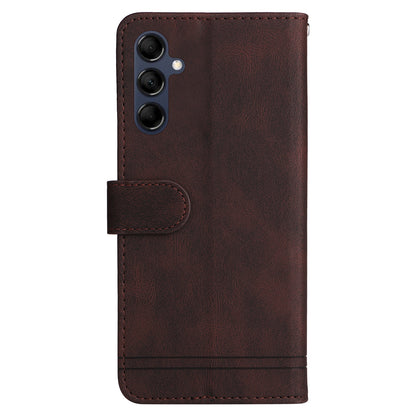 PU Leather Case for Samsung Galaxy M14 5G Skin-touch Imprinted Lines Wallet Stand Phone Cover