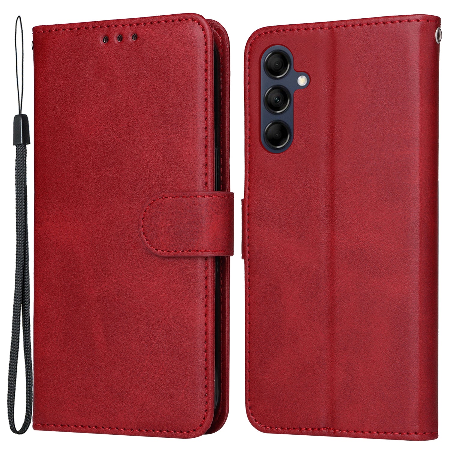 For Samsung Galaxy M14 5G Anti-Dust Phone Shell Calf Texture Stand Phone Case Leather Phone Cover with Strap