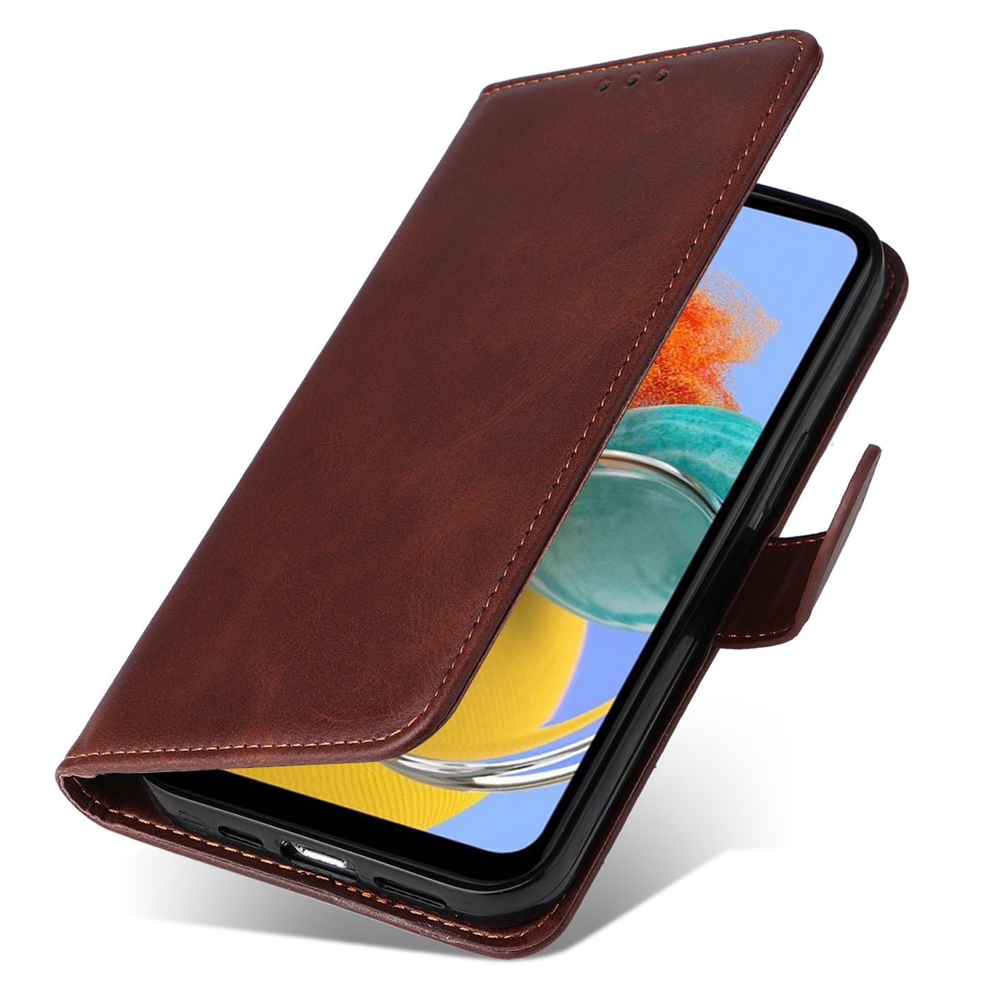 For Samsung Galaxy M14 5G Anti-Dust Phone Shell Calf Texture Stand Phone Case Leather Phone Cover with Strap