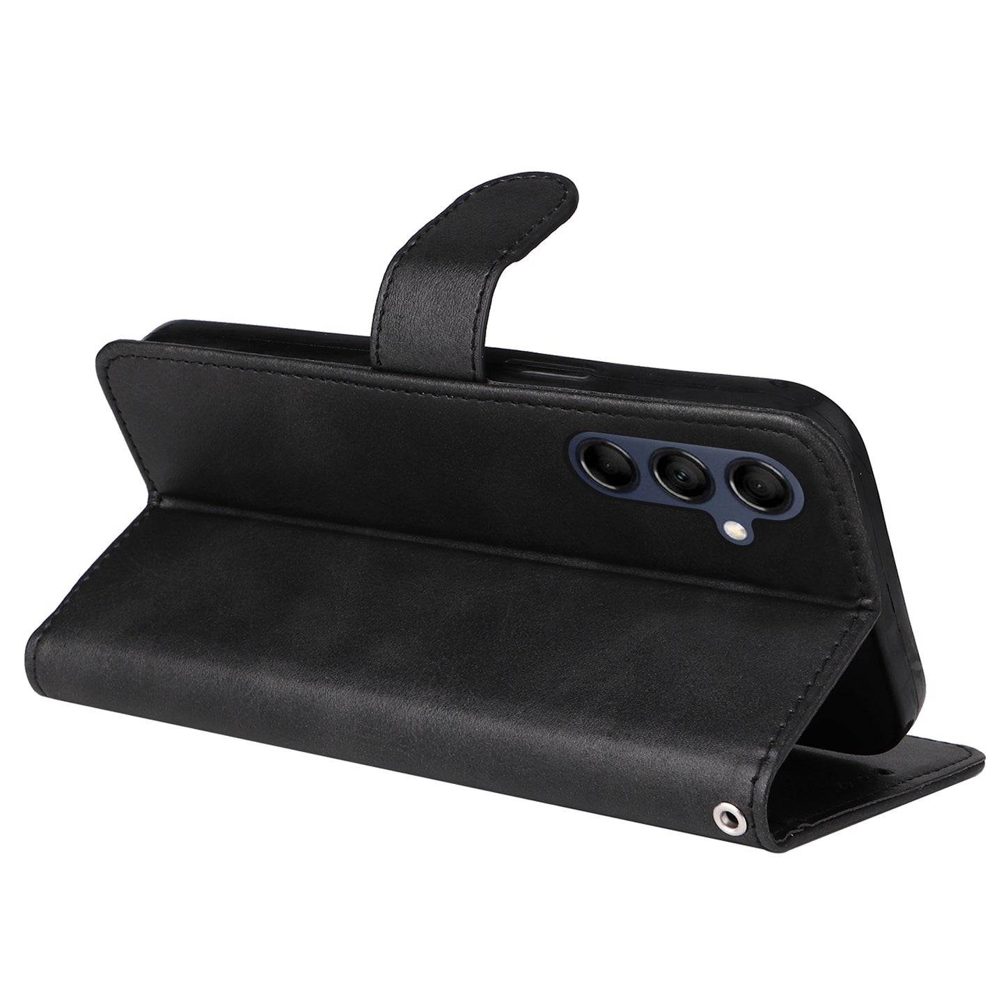 For Samsung Galaxy M14 5G Anti-Dust Phone Shell Calf Texture Stand Phone Case Leather Phone Cover with Strap