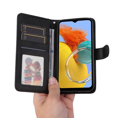 For Samsung Galaxy M14 5G Anti-Dust Phone Shell Calf Texture Stand Phone Case Leather Phone Cover with Strap