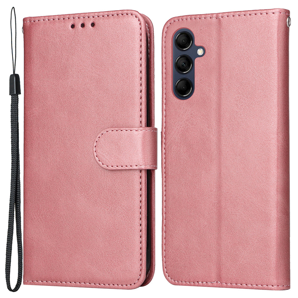 For Samsung Galaxy M14 5G Anti-Dust Phone Shell Calf Texture Stand Phone Case Leather Phone Cover with Strap