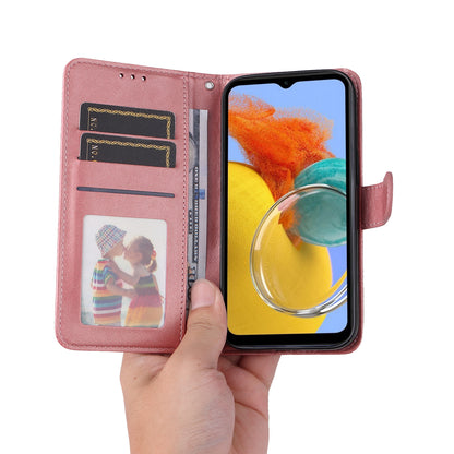 For Samsung Galaxy M14 5G Anti-Dust Phone Shell Calf Texture Stand Phone Case Leather Phone Cover with Strap