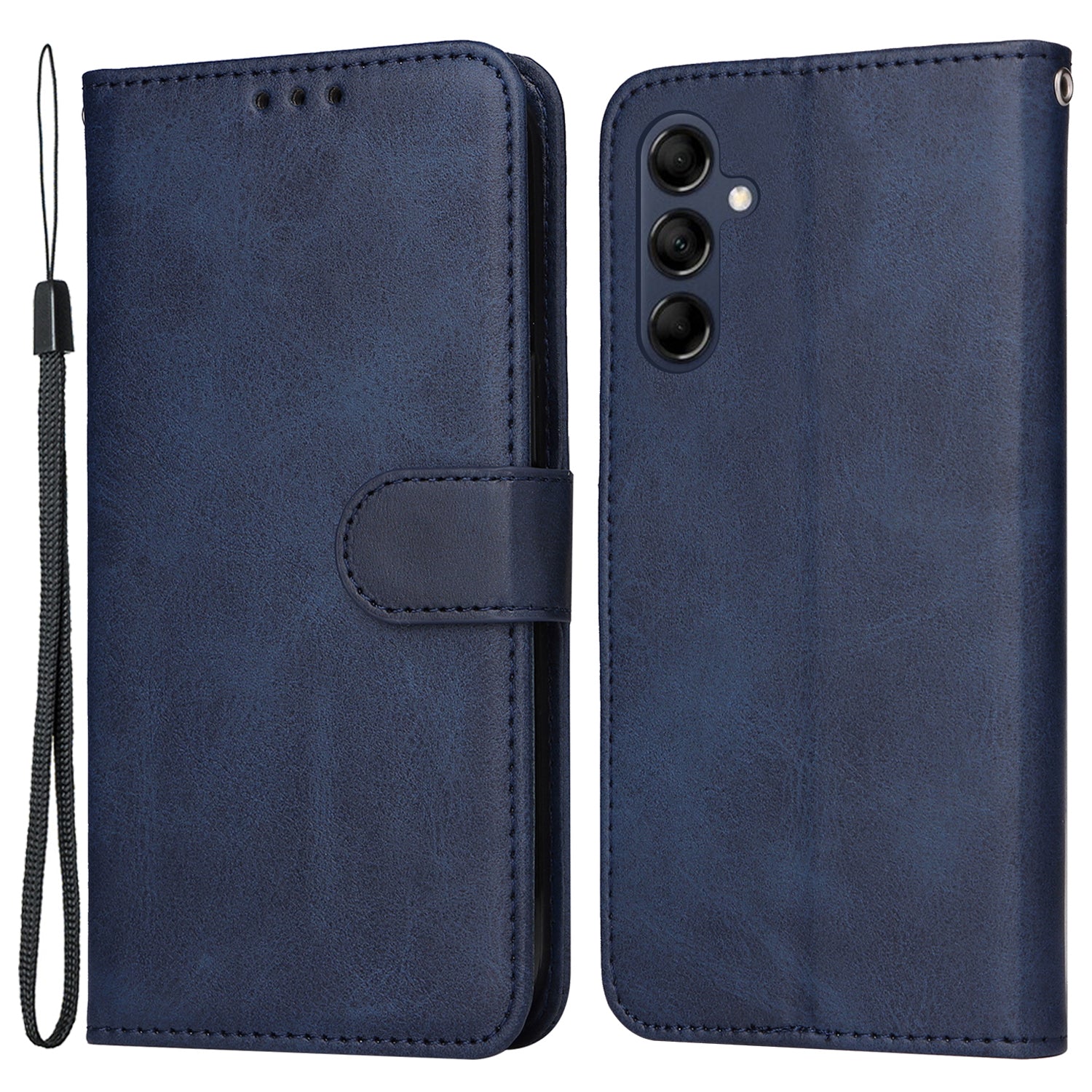 For Samsung Galaxy M14 5G Anti-Dust Phone Shell Calf Texture Stand Phone Case Leather Phone Cover with Strap