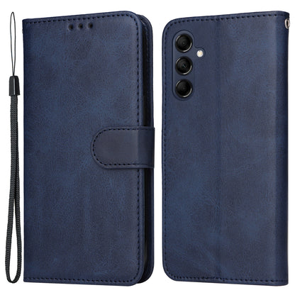 For Samsung Galaxy M14 5G Anti-Dust Phone Shell Calf Texture Stand Phone Case Leather Phone Cover with Strap