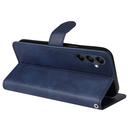 For Samsung Galaxy M14 5G Anti-Dust Phone Shell Calf Texture Stand Phone Case Leather Phone Cover with Strap