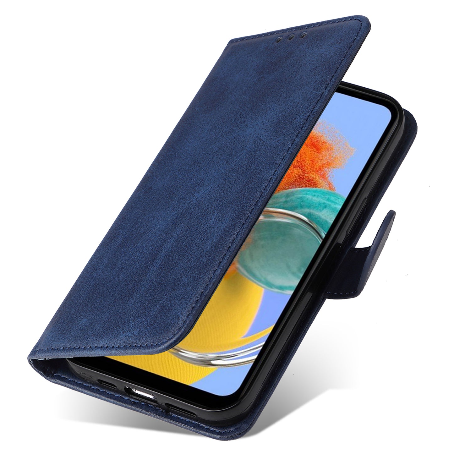 For Samsung Galaxy M14 5G Anti-Dust Phone Shell Calf Texture Stand Phone Case Leather Phone Cover with Strap