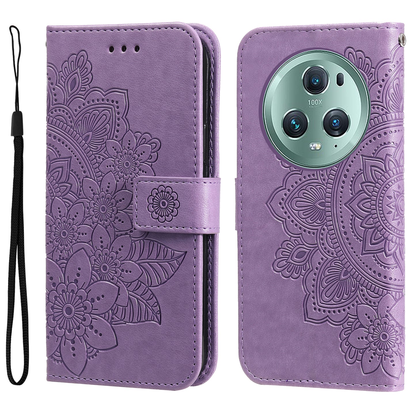 For Honor Magic5 Pro Flower Imprinting Phone Leather Case Stand Wallet Shockproof Phone Cover