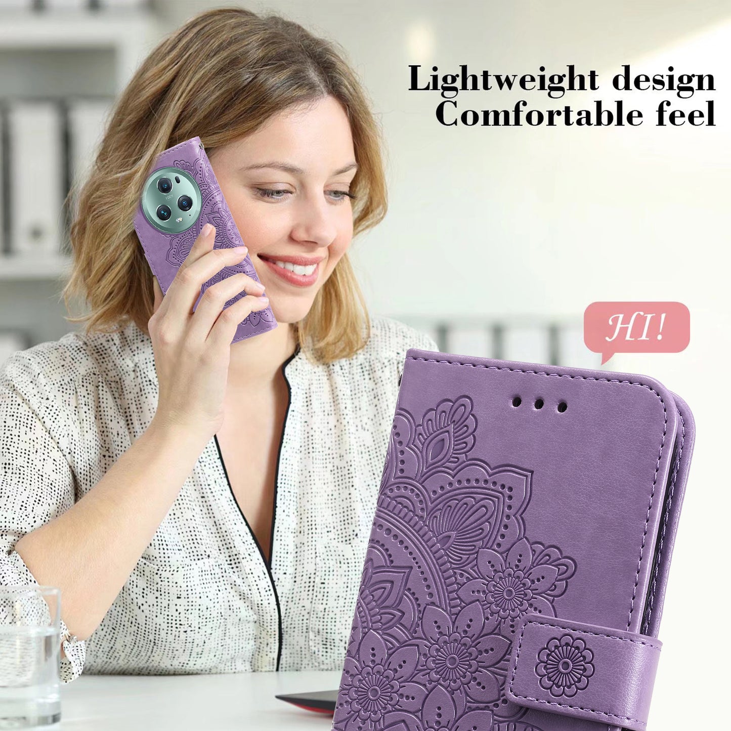 For Honor Magic5 Pro Flower Imprinting Phone Leather Case Stand Wallet Shockproof Phone Cover