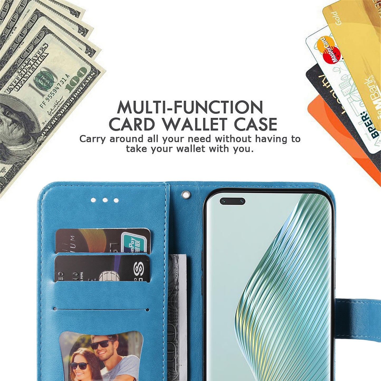 For Honor Magic5 Pro Flower Imprinting Phone Leather Case Stand Wallet Shockproof Phone Cover