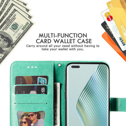 For Honor Magic5 Pro Flower Imprinting Phone Leather Case Stand Wallet Shockproof Phone Cover