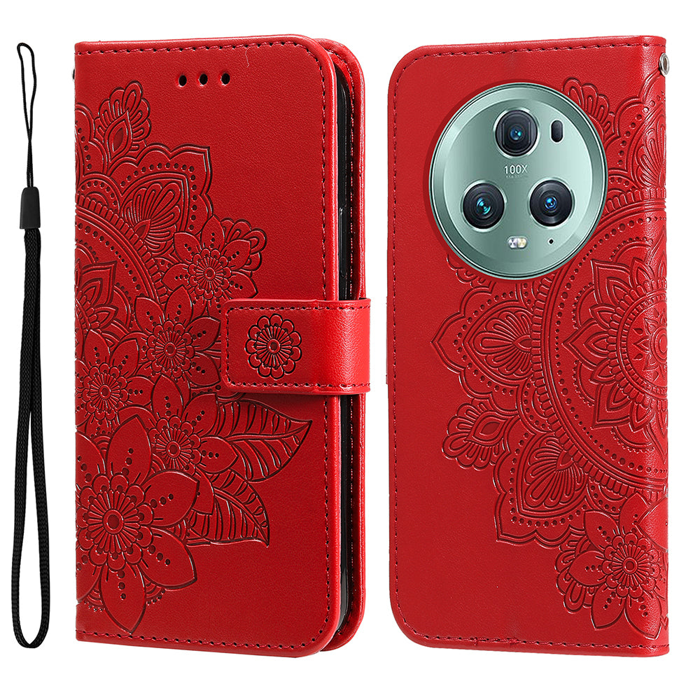 For Honor Magic5 Pro Flower Imprinting Phone Leather Case Stand Wallet Shockproof Phone Cover