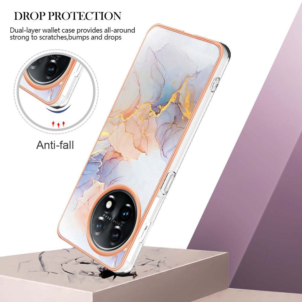 YB IMD Series-1 for OnePlus 11 5G Anti-Dust Phone Case Marble Floral Pattern Electroplating TPU IMD Cover