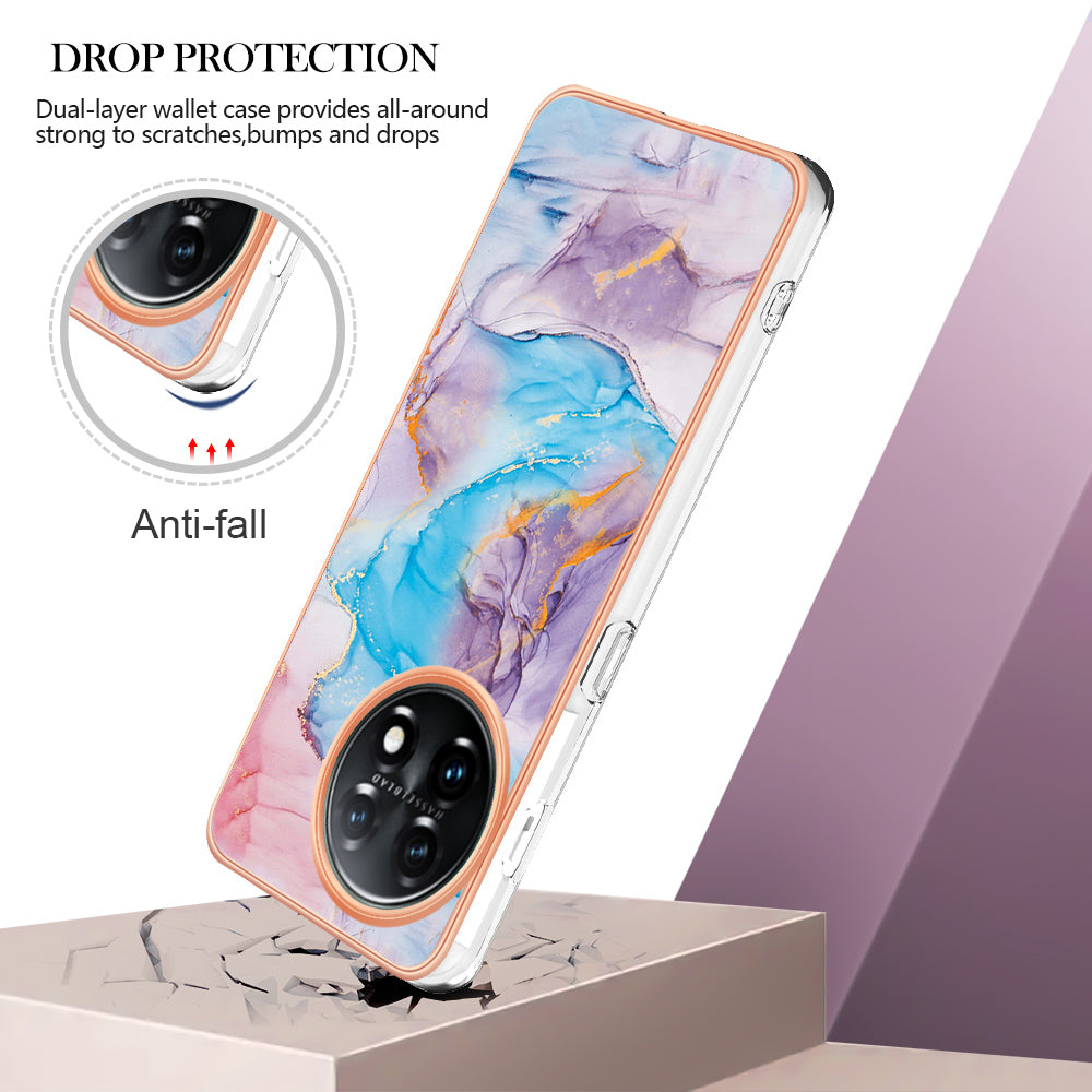 YB IMD Series-1 for OnePlus 11 5G Anti-Dust Phone Case Marble Floral Pattern Electroplating TPU IMD Cover