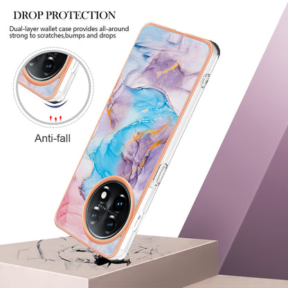 YB IMD Series-1 for OnePlus 11 5G Anti-Dust Phone Case Marble Floral Pattern Electroplating TPU IMD Cover
