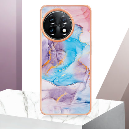 YB IMD Series-1 for OnePlus 11 5G Anti-Dust Phone Case Marble Floral Pattern Electroplating TPU IMD Cover
