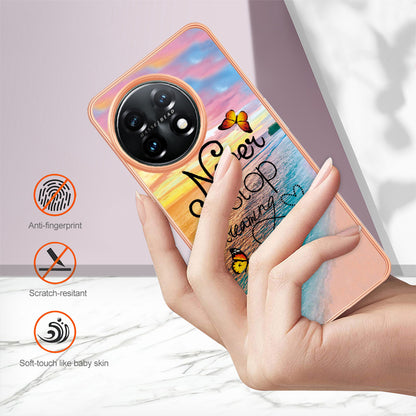 YB IMD Series-1 for OnePlus 11 5G Anti-Dust Phone Case Marble Floral Pattern Electroplating TPU IMD Cover