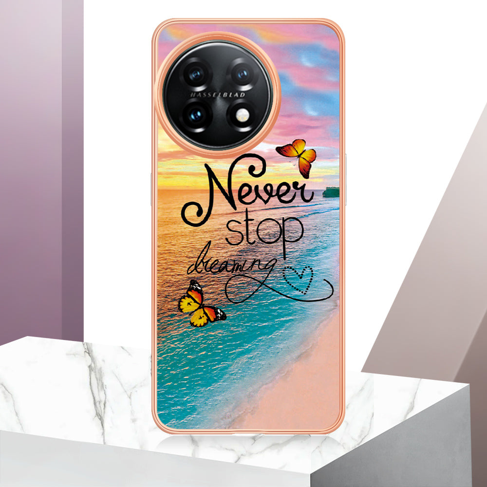 YB IMD Series-1 for OnePlus 11 5G Anti-Dust Phone Case Marble Floral Pattern Electroplating TPU IMD Cover