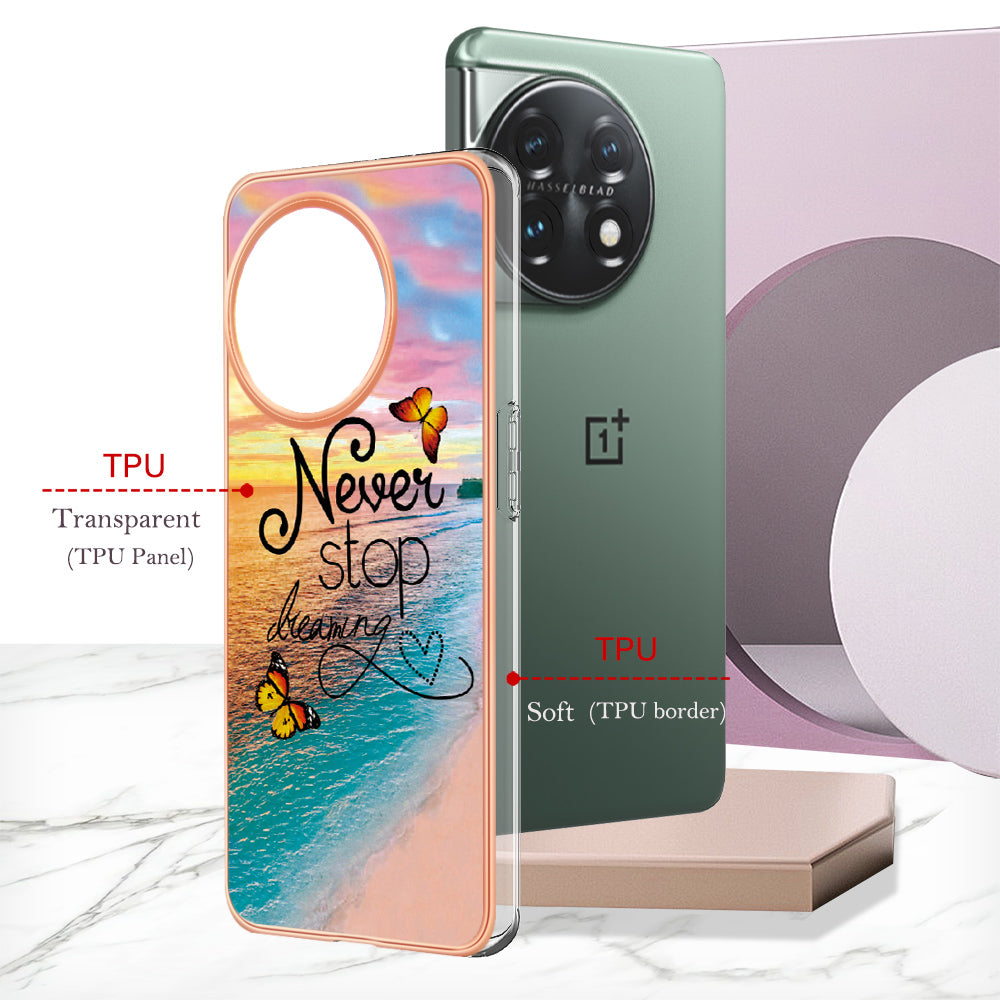 YB IMD Series-1 for OnePlus 11 5G Anti-Dust Phone Case Marble Floral Pattern Electroplating TPU IMD Cover