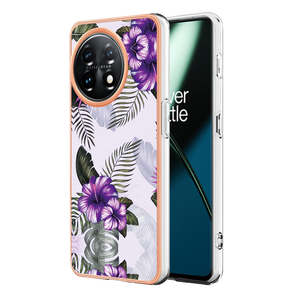 YB IMD Series-1 for OnePlus 11 5G Anti-Dust Phone Case Marble Floral Pattern Electroplating TPU IMD Cover