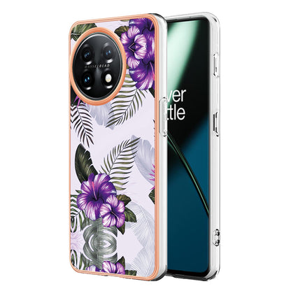 YB IMD Series-1 for OnePlus 11 5G Anti-Dust Phone Case Marble Floral Pattern Electroplating TPU IMD Cover