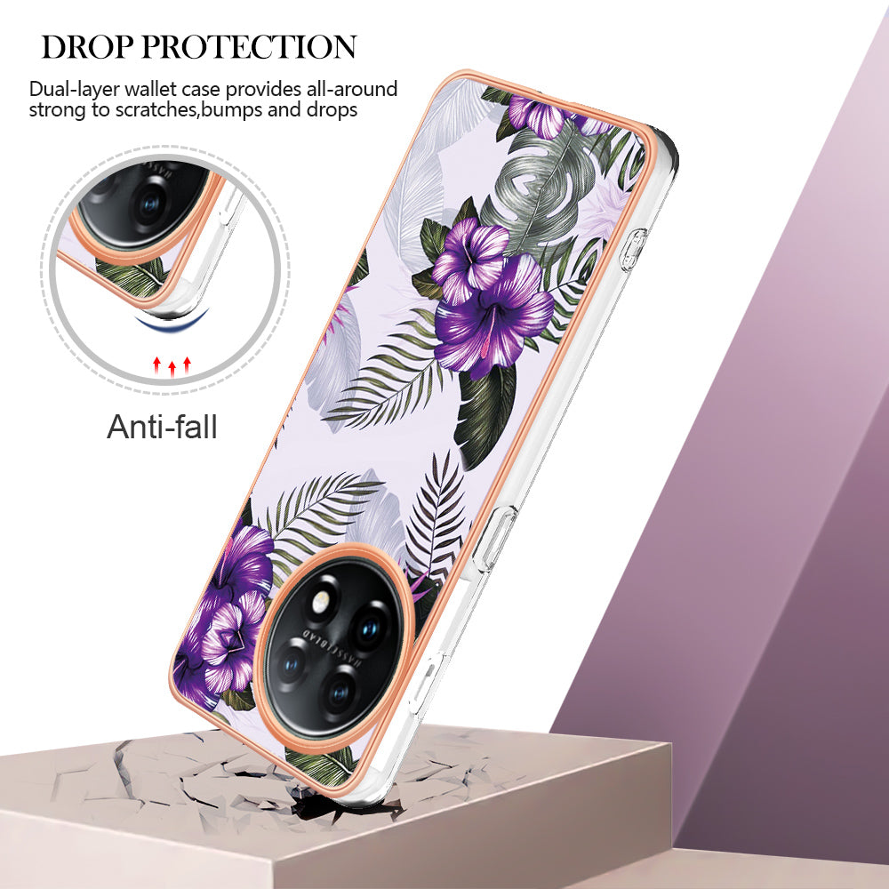 YB IMD Series-1 for OnePlus 11 5G Anti-Dust Phone Case Marble Floral Pattern Electroplating TPU IMD Cover