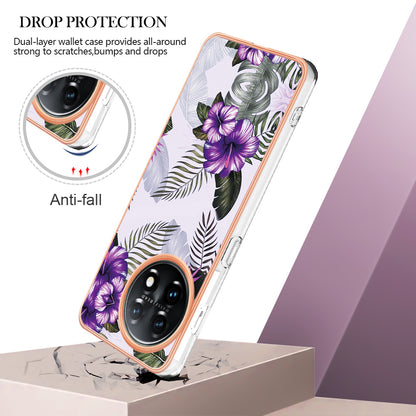 YB IMD Series-1 for OnePlus 11 5G Anti-Dust Phone Case Marble Floral Pattern Electroplating TPU IMD Cover