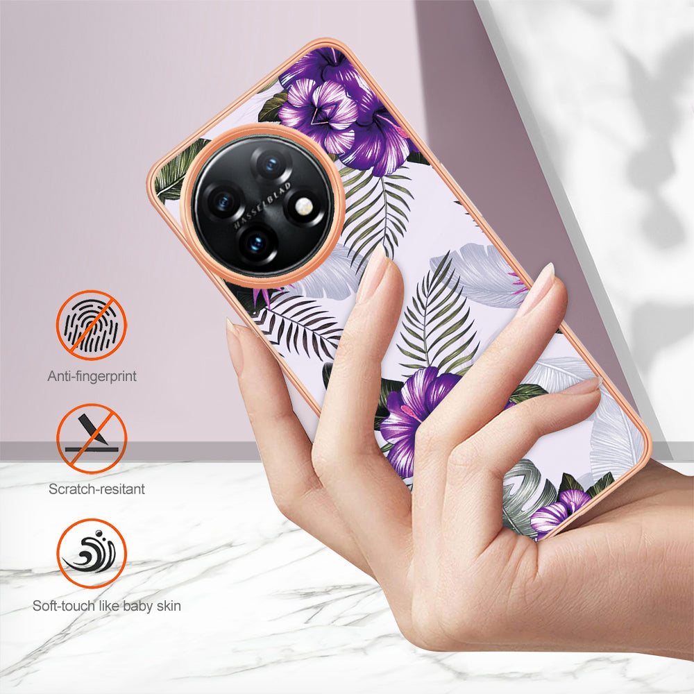 YB IMD Series-1 for OnePlus 11 5G Anti-Dust Phone Case Marble Floral Pattern Electroplating TPU IMD Cover