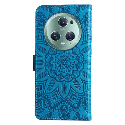 PU Leather Stand Cover for Honor Magic5 Pro Sunflower Imprinted Phone Wallet Case with Strap