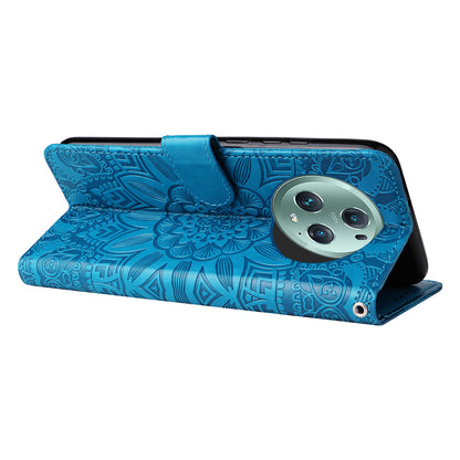 PU Leather Stand Cover for Honor Magic5 Pro Sunflower Imprinted Phone Wallet Case with Strap