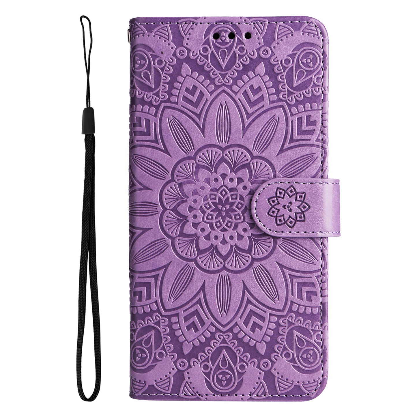 PU Leather Stand Cover for Honor Magic5 Pro Sunflower Imprinted Phone Wallet Case with Strap