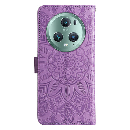 PU Leather Stand Cover for Honor Magic5 Pro Sunflower Imprinted Phone Wallet Case with Strap