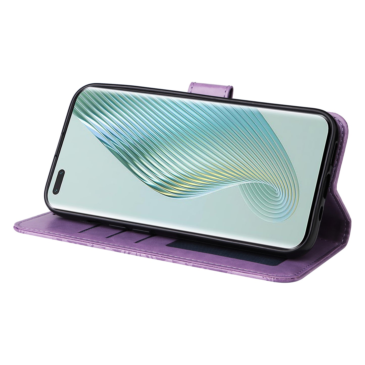 PU Leather Stand Cover for Honor Magic5 Pro Sunflower Imprinted Phone Wallet Case with Strap