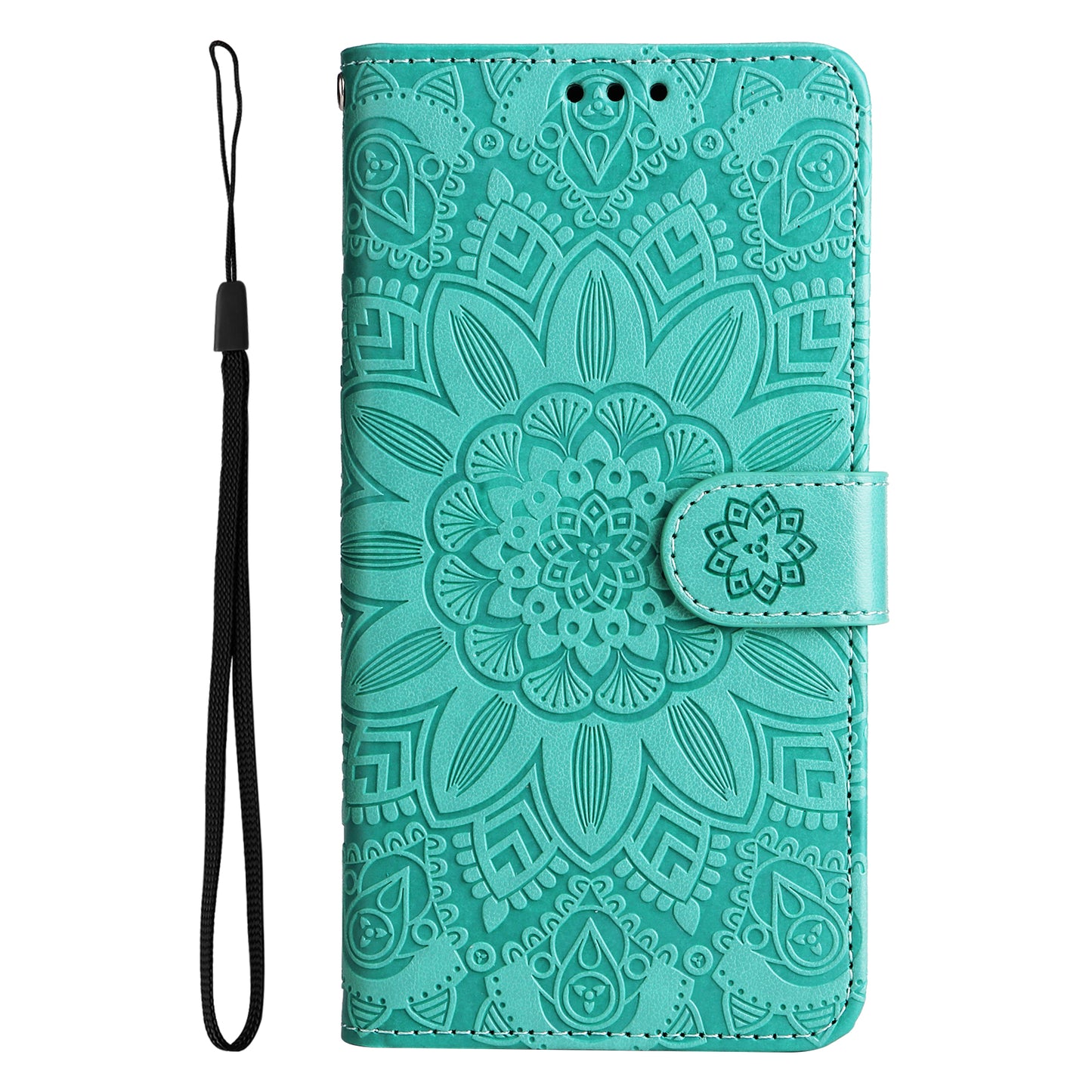 PU Leather Stand Cover for Honor Magic5 Pro Sunflower Imprinted Phone Wallet Case with Strap